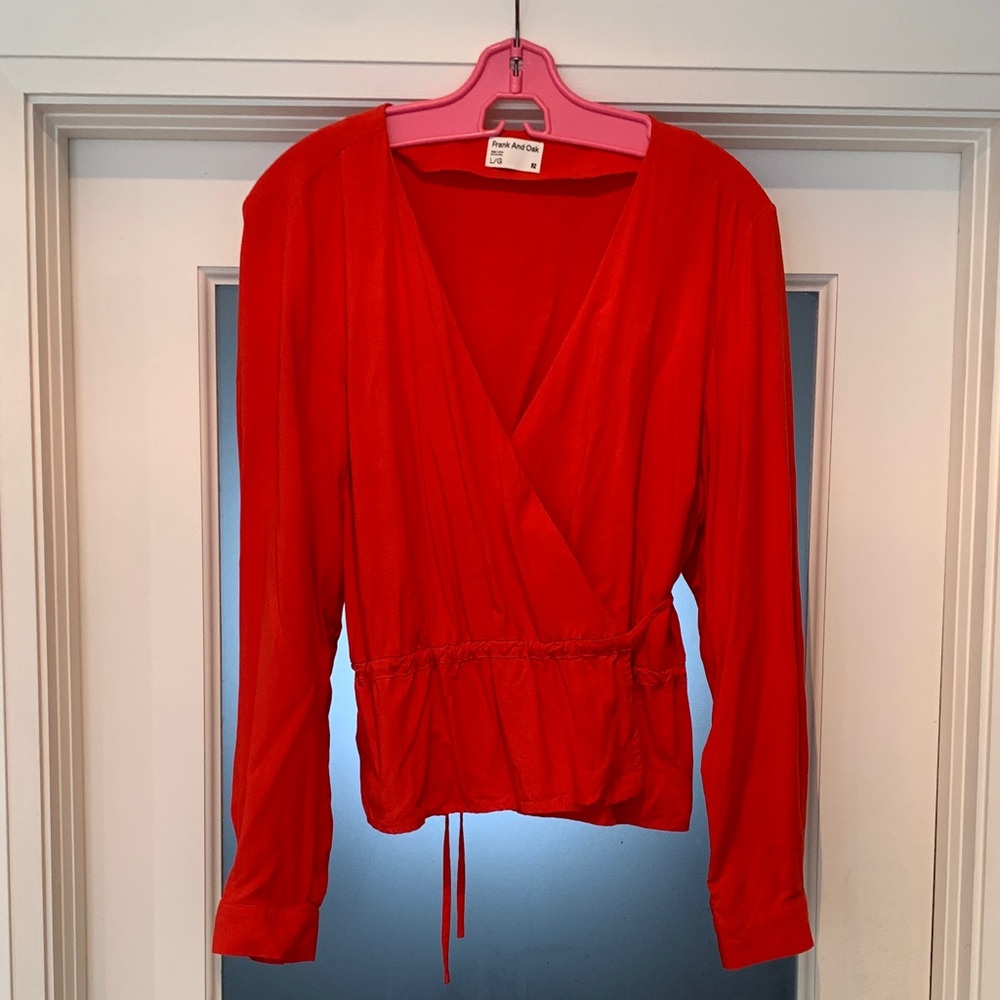 Frank & Oak Bold Red Wrap Blouse